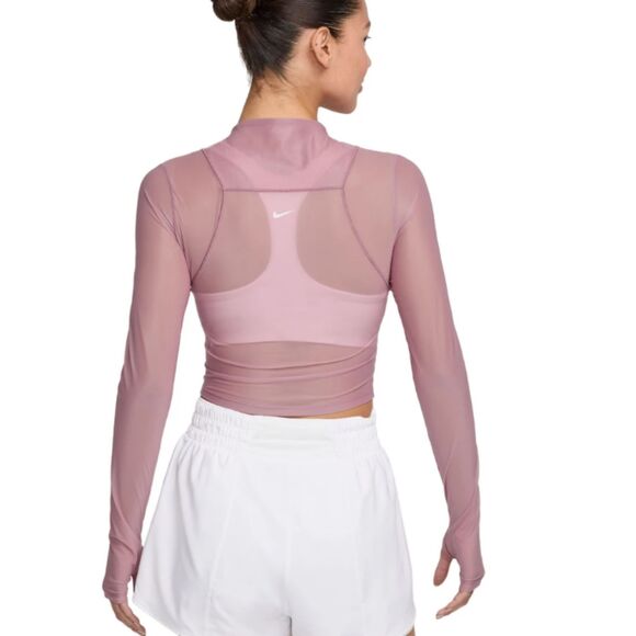Women's Nike Zenvy Sheer Long Sleeve Mock Neck T-Shirt Size M Athletic Plum Dust - Picture 1 of 3